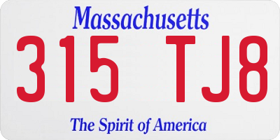 MA license plate 315TJ8