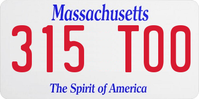 MA license plate 315TO0