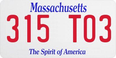 MA license plate 315TO3