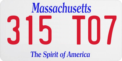 MA license plate 315TO7