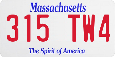 MA license plate 315TW4