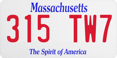 MA license plate 315TW7