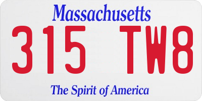 MA license plate 315TW8