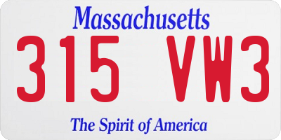 MA license plate 315VW3