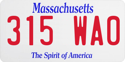 MA license plate 315WA0