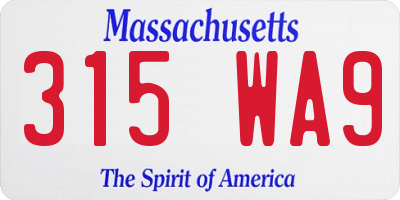 MA license plate 315WA9