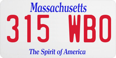 MA license plate 315WB0
