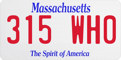 MA license plate 315WH0