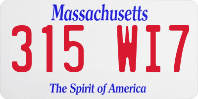 MA license plate 315WI7