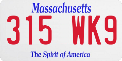 MA license plate 315WK9