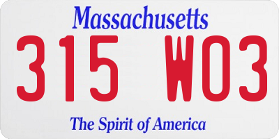 MA license plate 315WO3