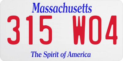 MA license plate 315WO4