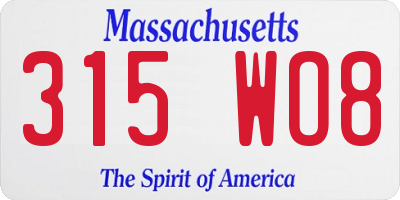 MA license plate 315WO8