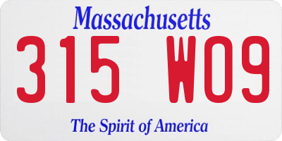 MA license plate 315WO9
