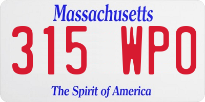 MA license plate 315WP0