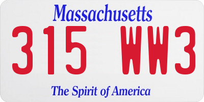 MA license plate 315WW3