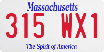 MA license plate 315WX1