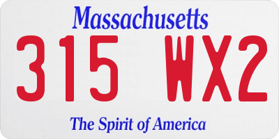 MA license plate 315WX2