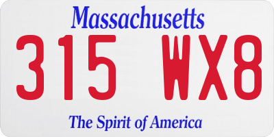 MA license plate 315WX8