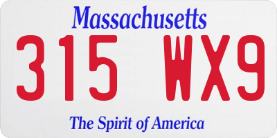 MA license plate 315WX9