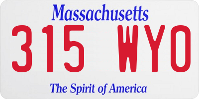 MA license plate 315WY0