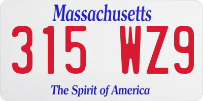 MA license plate 315WZ9