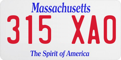 MA license plate 315XA0