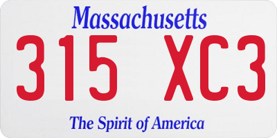 MA license plate 315XC3