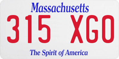 MA license plate 315XG0