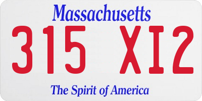 MA license plate 315XI2