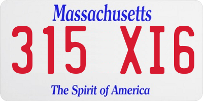 MA license plate 315XI6