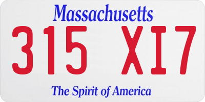 MA license plate 315XI7