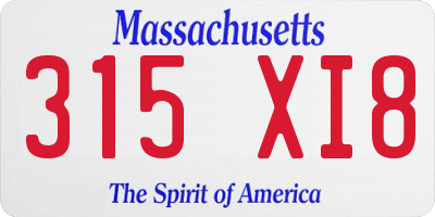 MA license plate 315XI8