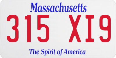 MA license plate 315XI9