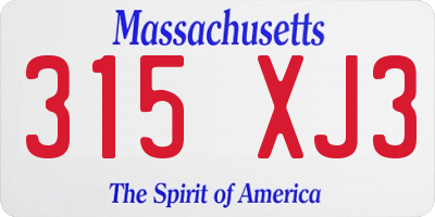 MA license plate 315XJ3