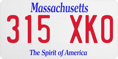 MA license plate 315XK0