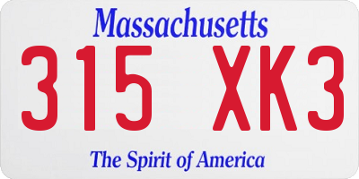 MA license plate 315XK3