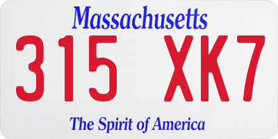 MA license plate 315XK7