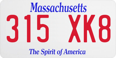 MA license plate 315XK8
