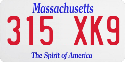 MA license plate 315XK9