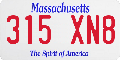 MA license plate 315XN8
