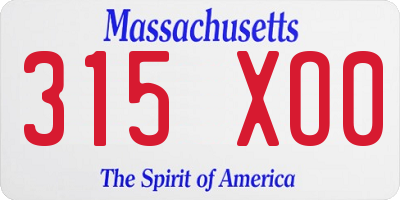 MA license plate 315XO0