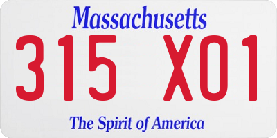 MA license plate 315XO1