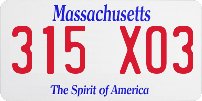MA license plate 315XO3