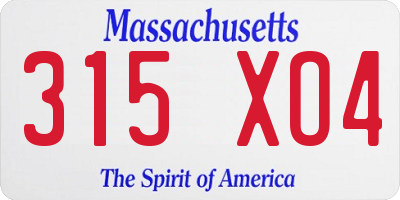 MA license plate 315XO4