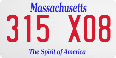 MA license plate 315XO8