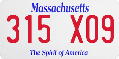 MA license plate 315XO9