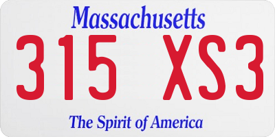 MA license plate 315XS3