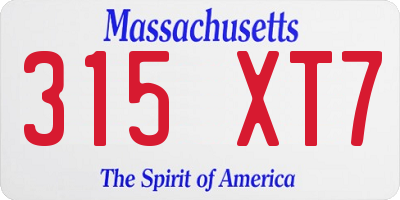 MA license plate 315XT7