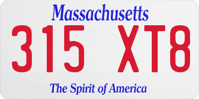MA license plate 315XT8